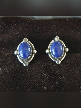 Vtg CFG Silver 925 Lapis Lazuli Stud Earrings